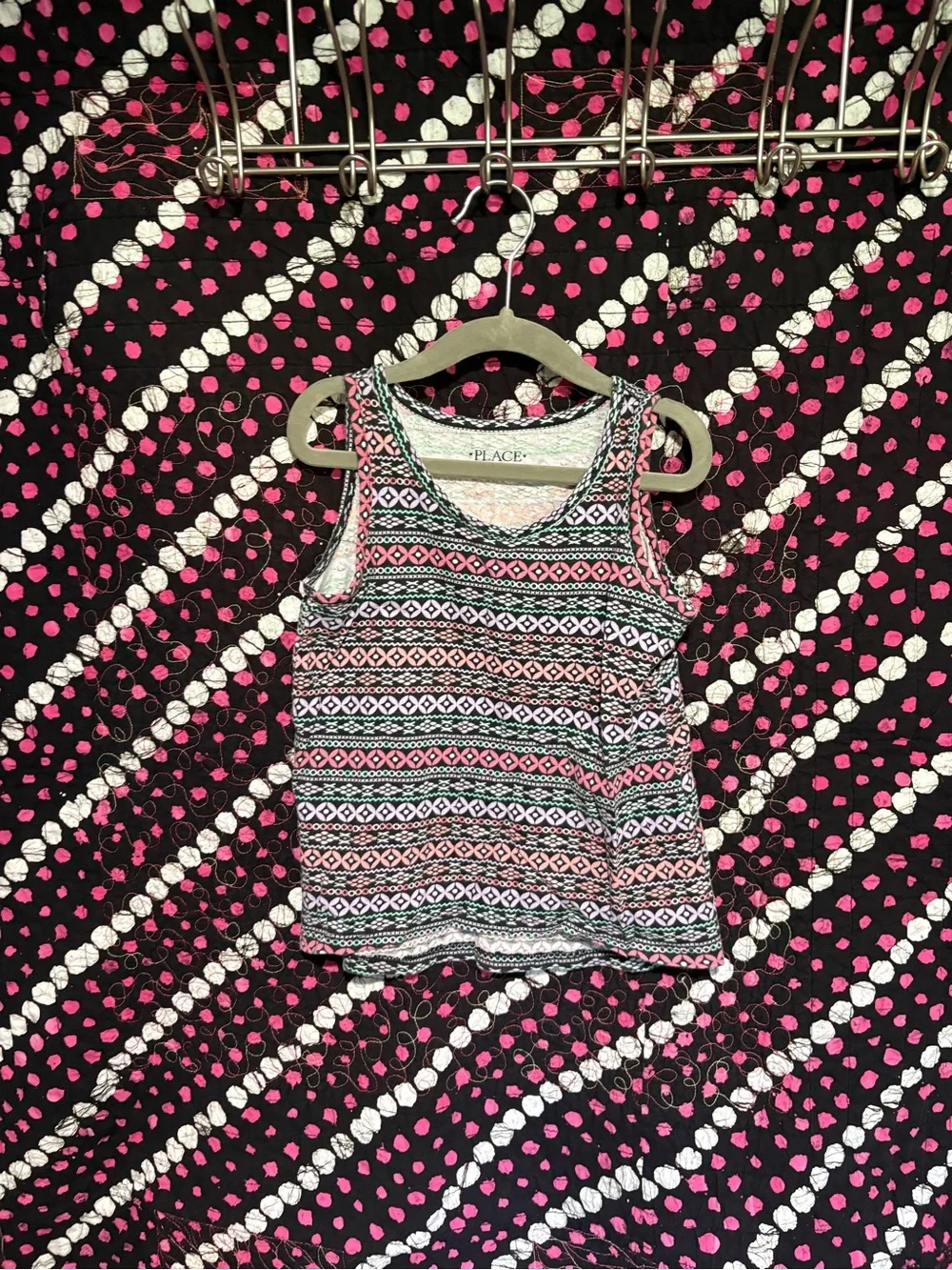 The Children's Place Pink, Black & White Geometric Tank Top